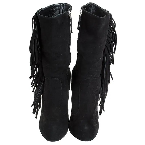 Giuseppe Zanotti Black Suede Fringe Mid Calf Boots - Picture 5 of 12